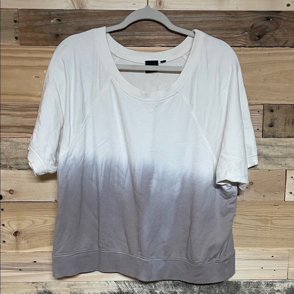 Mono B size Large Ombre White and Gray Short Sleeve Terrycloth Soft Sweatshirt